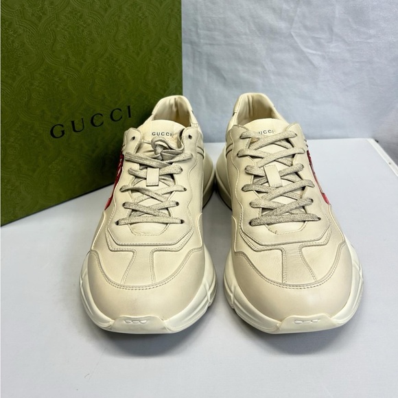 Gucci Men’s Rhyton Mouth Sneakers in Beige Sz US 14